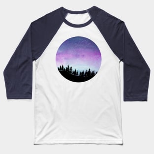 Purple and Blue Galaxy Sky - Watercolour Landscape with Tree Silhouette Baseball T-Shirt